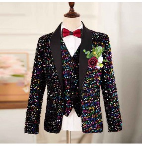 Boy colorful rainbow sequins jazz dance blazers choir pianist singers stage performance coats wedding birthday party flower boys jackets